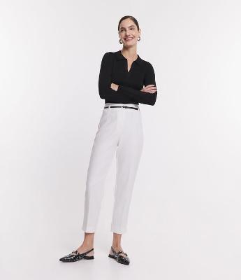 Calça Cenoura Alfaiatada com Cintinho em Material Sintético