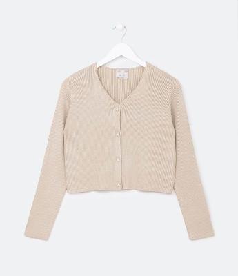 Cardigan Infantil em Tricô com Fio Brilhoso e Botões - Tam 5 a 14 Anos