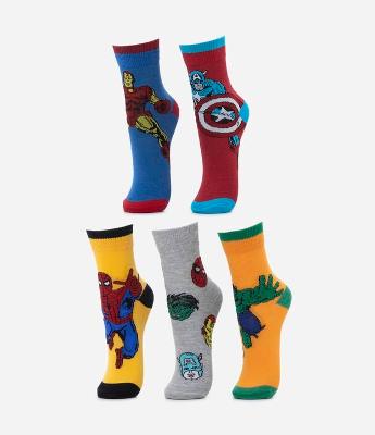 Kit 05 Pares de Meias Infantis com Estampa dos Vingadores - Tam 19/22 ao 31/34