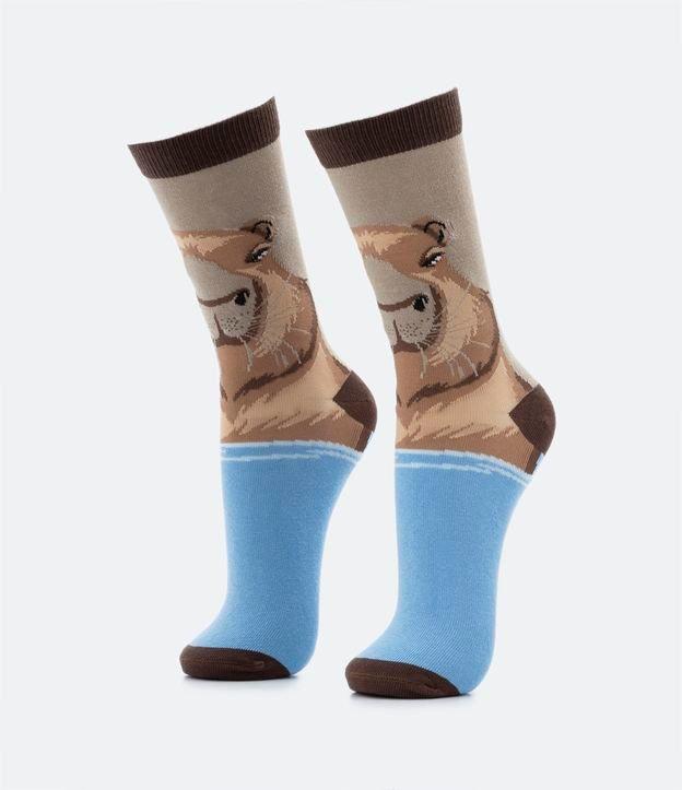 Meia Cano Alto em Algodão com Estampa de Capivara - 1