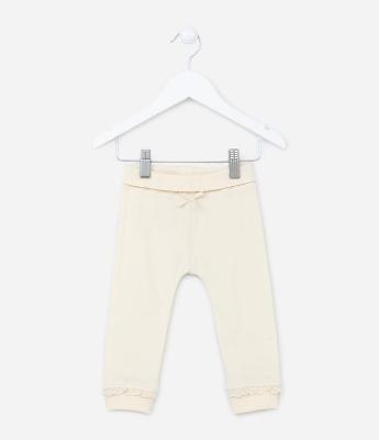 Calça Infantil com Cós Virado e Laço Aplicado - Tam RN a 18 Meses