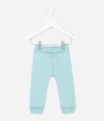 Calça Infantil com Cós Virado e Laço Aplicado - Tam RN a 18 Meses