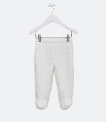 Calça Infantil em Fleece com Pé Fechado e Patinha Bordada - Tam 0 a 18 Meses