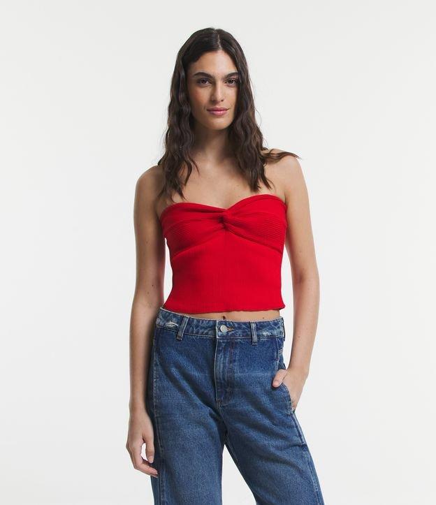 Blusa Cropped em Tricô Tomara que Caia com Busto Torcido - 1