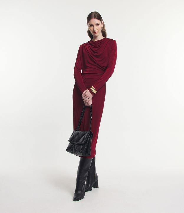 Vestido em Malha Polyvelour com Gola Degagê e Detalhe Drapeado - 1