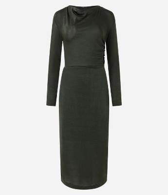 Vestido em Malha Polyvelour com Gola Degagê e Detalhe Drapeado