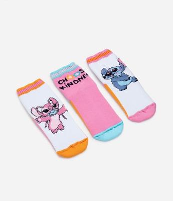 Kit 03 Meias Infantis Atoalhadas com Estampa do Stitch - Tam 19 a 34
