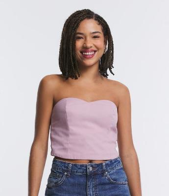 Top em Tricoline com Decote Coração e Lastex