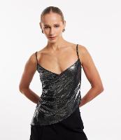 Blusa em Meia Malha Metalizada com Decote Transpassado - 1