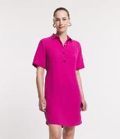 Vestido Curto Reto com Botões Frontais e Elástico na Cintura - 1