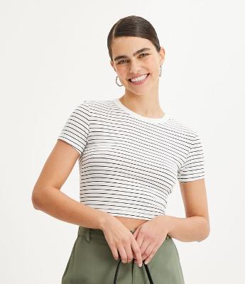 Blusa Cropped Básica em Viscolycra Estampa Listras