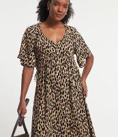 Vestido Midi em Viscose com Amarração Lateral e Estampa Animal Print Onça - 1