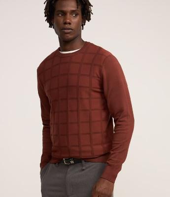 Suéter em Tricô com Textura Quadriculada