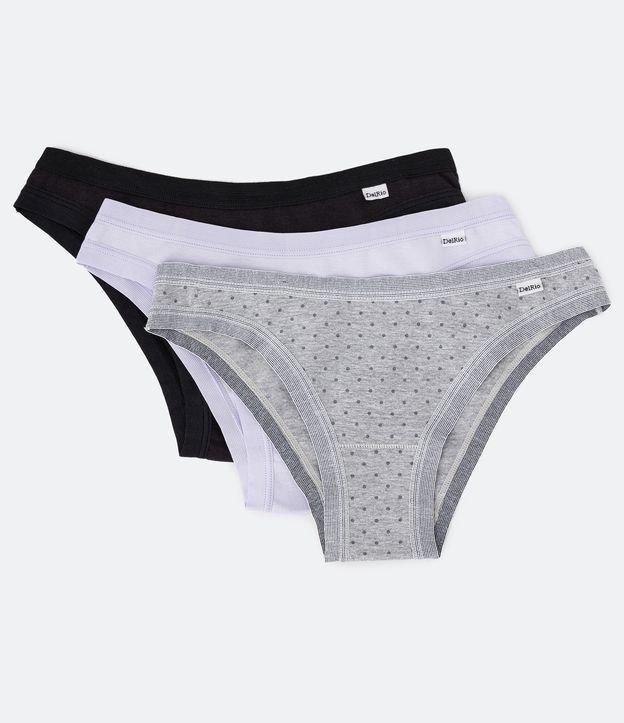 Kit 03 Calcinhas Biquíni em Cotton com Elástico no Cós e Cava DelRio - 1