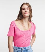 Blusa em Tricô com Botões na Gola e Manga Curta - 1