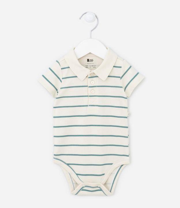 Body Curto Infantil com Gola Polo e Estampa Listrada - Tam 0 a 18 meses - 1