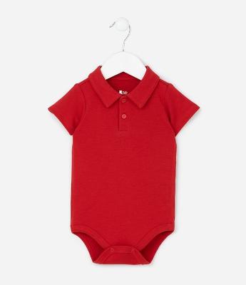 Body Curto Infantil com Gola Polo e Estampa Listrada - Tam 0 a 18 meses