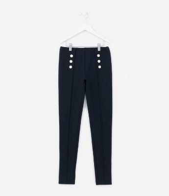 Calça Legging Infantil em Ponto Roma com Botões - Tam 5 a 14 Anos