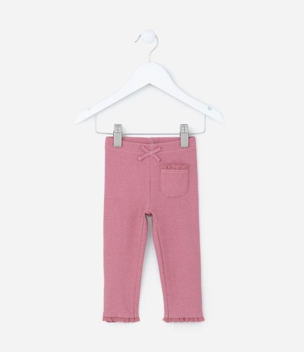Calça Infantil em Ribana com Detalhes em Renda - Tam 0 a 18 meses - 1
