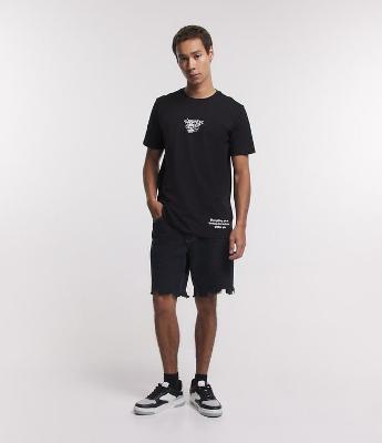 Bermuda Slim Jeans com Barra Destroyed