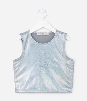 Regata Curta Infantil com Efeito Metalizado - Tam 5 a 14 anos