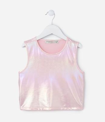 Regata Curta Infantil com Efeito Metalizado - Tam 5 a 14 anos