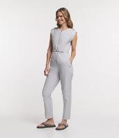 Macacão Sem Manga em Sarja Listrada com Fio Tinto e Cinto - 1