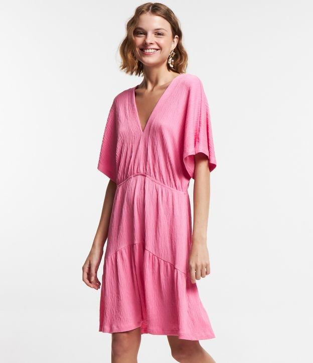 Vestido Curto em Viscose Texturizado com Babado na Barra - 1