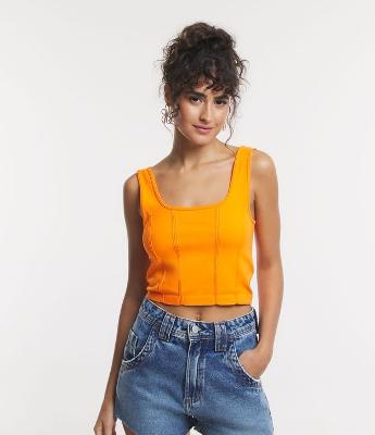 Blusa Cropped em Poliamida com Vivos Frontais