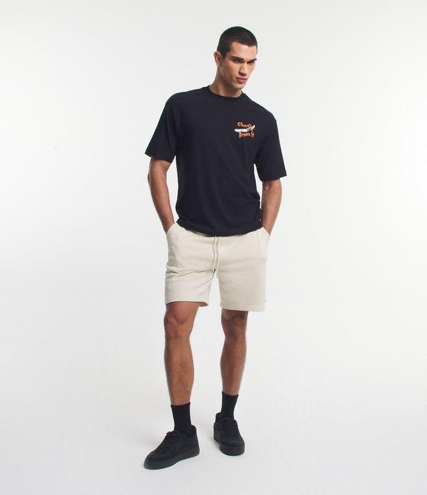 Bermuda Slim em Moletom com Cós Elástico e Etiqueta na Barra - 1