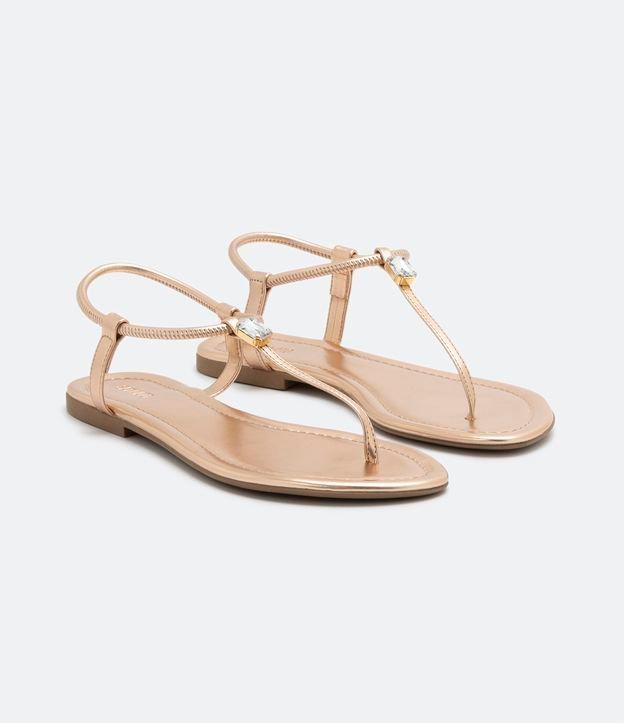 Sandália Rasteira com Tira Fina e Pedra no Topo - 1