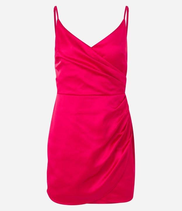 Vestido Curto Acetinado de Alça com Textura Franzida - 1