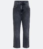 Calça Reta Cintura Alta em Jeans com Bolsos com Tachas - 2