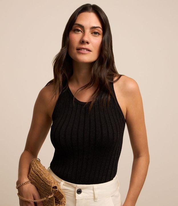Blusa sem Manga em Viscose Canelada com Fio Metalizado - 3