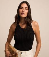 Blusa sem Manga em Viscose Canelada com Fio Metalizado - 3