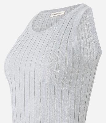 Blusa sem Manga em Viscose Canelada com Fio Metalizado