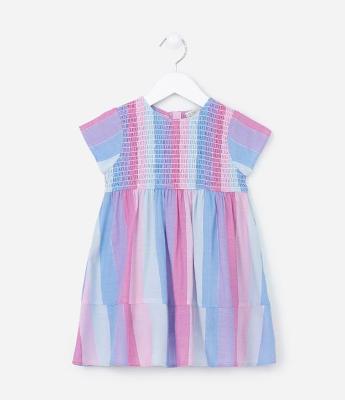 Vestido Manga Curta Infantil com Estampa Listrada - Tam 1 a 5 anos