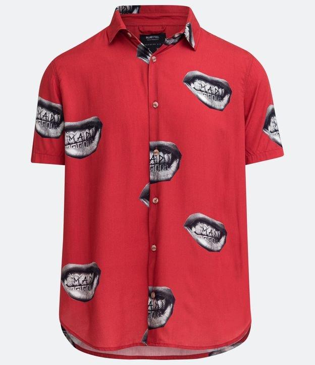 Camisa Manga Curta em Viscose com Estampa de Bocas - 2