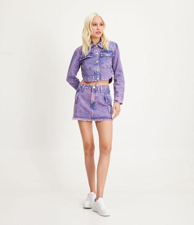 Saia Curta Jeans com Bolso Cargo - 1