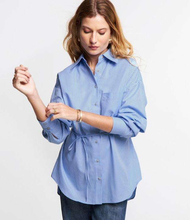 Camisa em Tricoline Listrado com Bolso e Amarração na Cintura - 1
