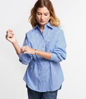 Camisa em Tricoline Listrado com Bolso e Amarração na Cintura - 1