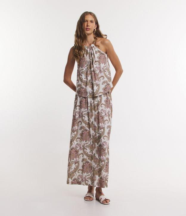 Saia Midi em Viscose com Zíper Lateral e Estampa Arabescos - 1