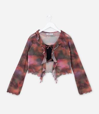 Blua Manga Longa Infantil em Tule com Babados - Tam 5 a 14 anos