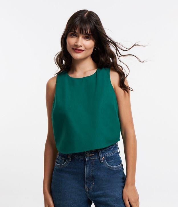 Blusa Cropped sem Manga em Linho com Abertura Gota nas Costas - 1