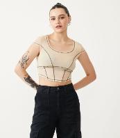 Blusa em Tule com Manga Curta e Pespontos Contrastantes - 1