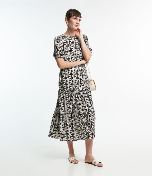 Vestido Midi em Viscose com Manga Bufante e Estampa Abstrata - 1