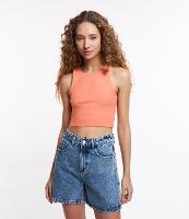 Blusa Cropped sem Manga em Algodão com Textura Canelada - 2