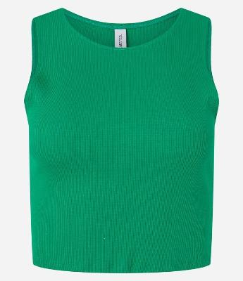 Blusa Cropped sem Manga em Algodão com Textura Canelada