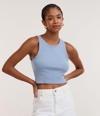 Blusa Cropped sem Manga em Algodão com Textura Canelada