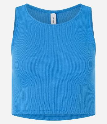 Blusa Cropped sem Manga em Algodão com Textura Canelada